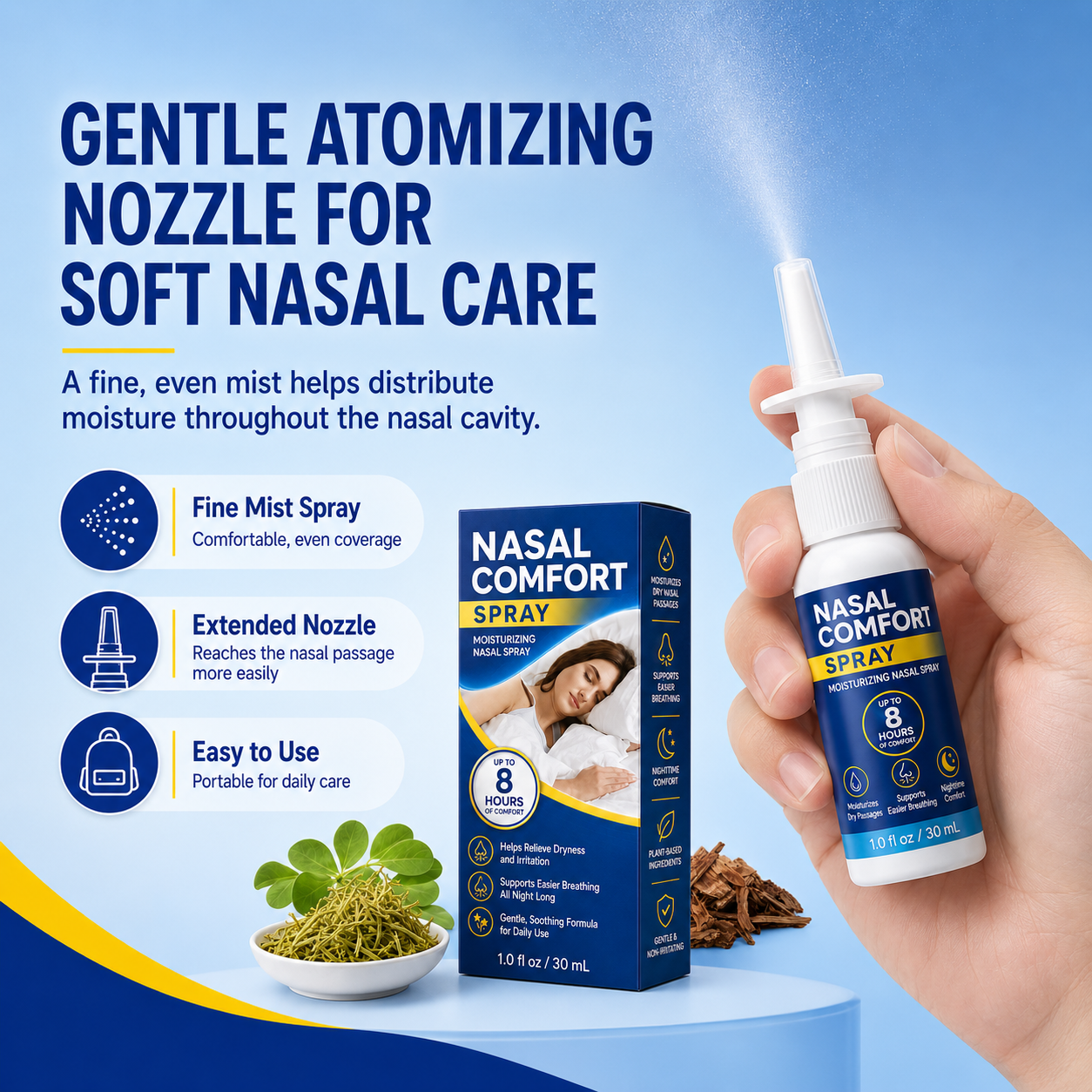 Nasal spray atomizing nozzle