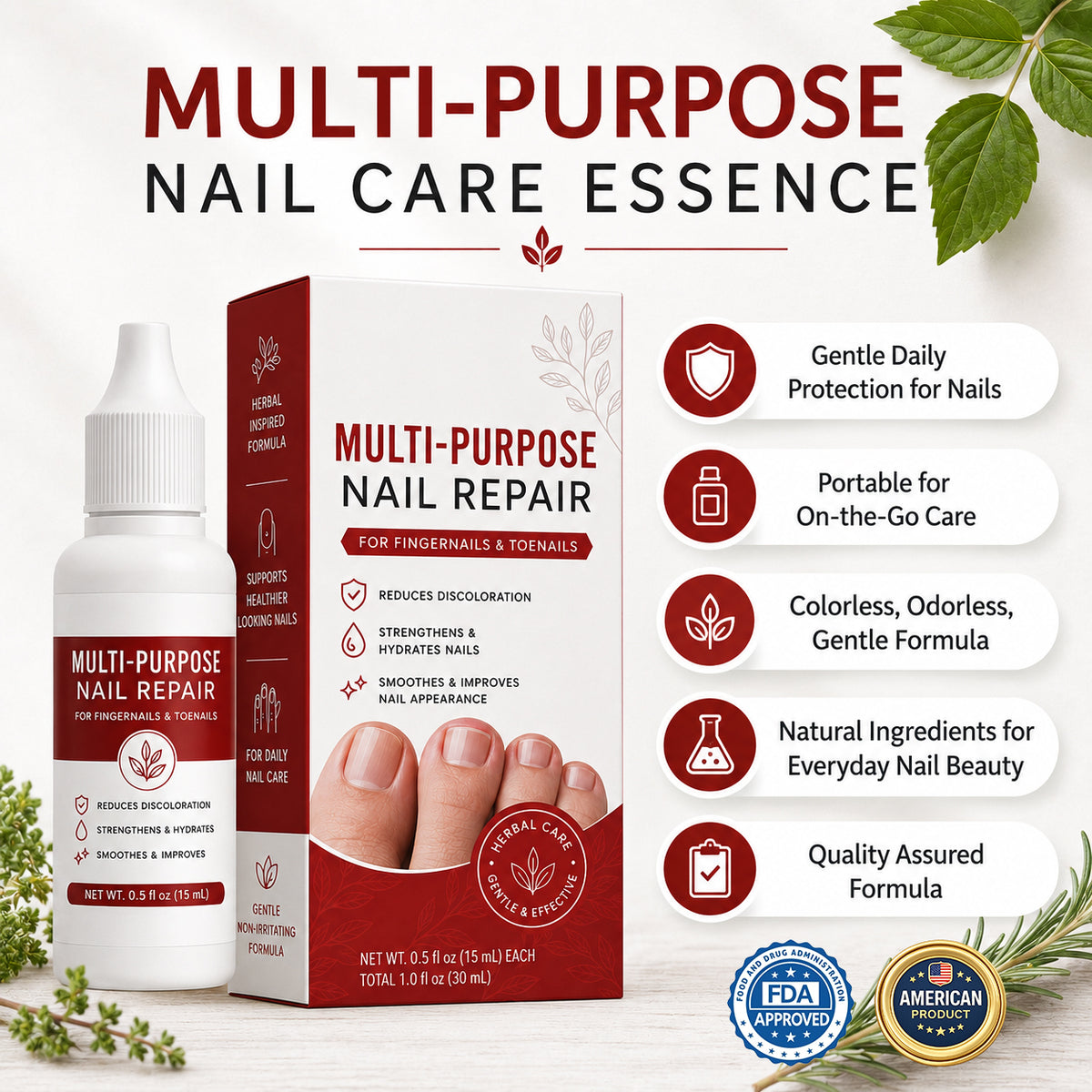 Multi-Purpose Nail Repair box with two bottles