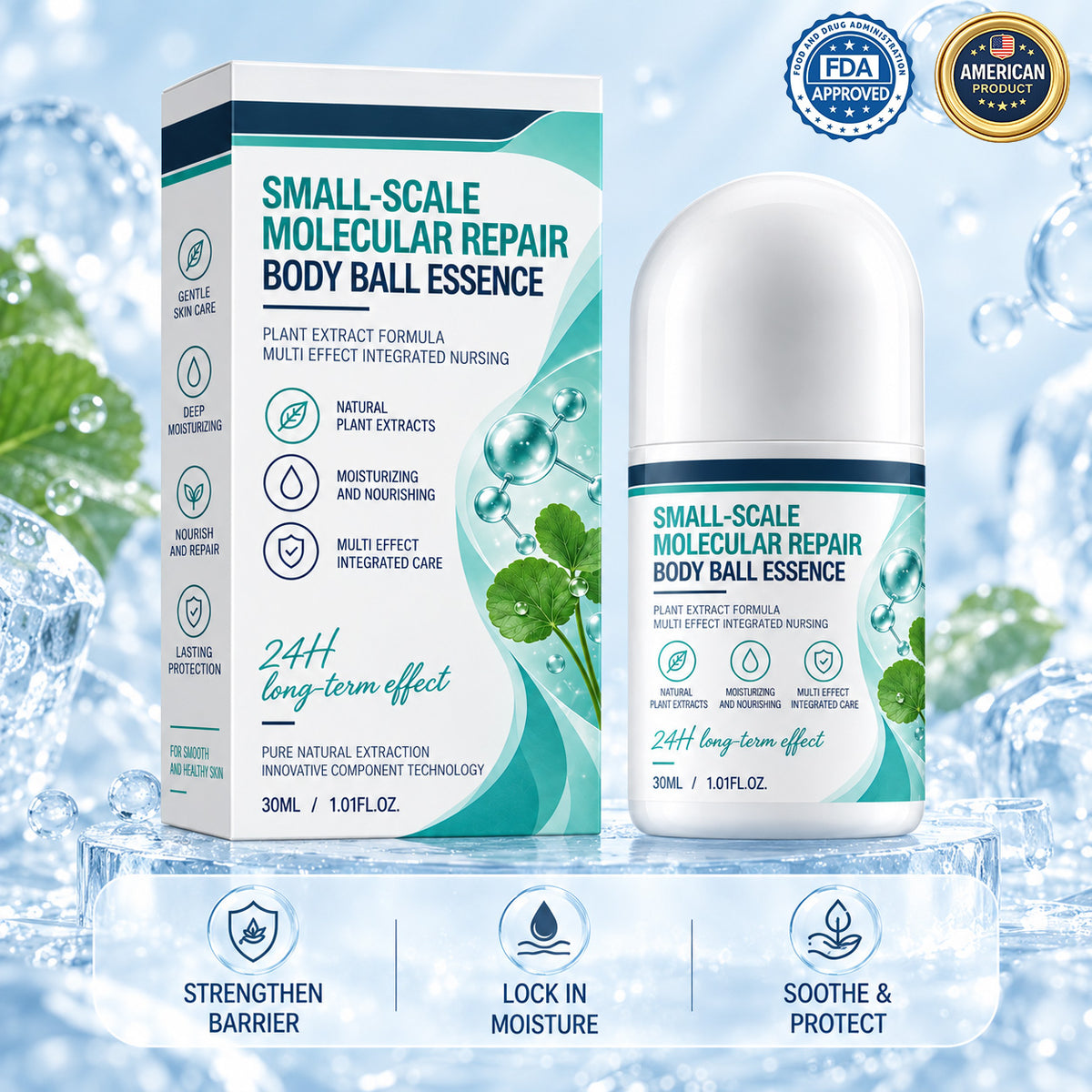 Roll-on body serum with retail packaging
