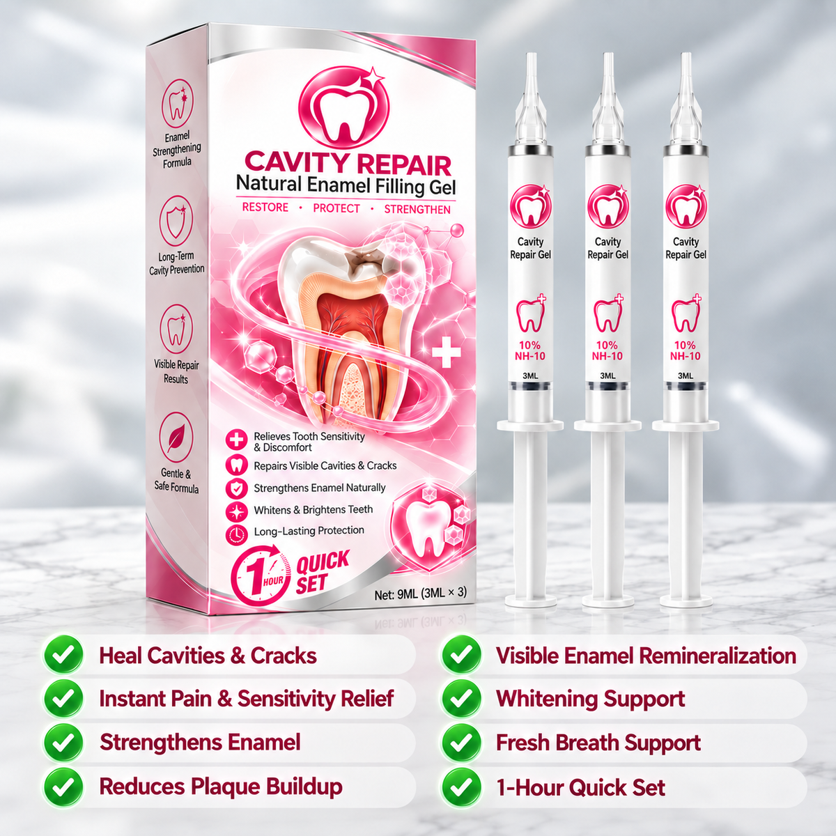 Filling Gel product display with feature checklist