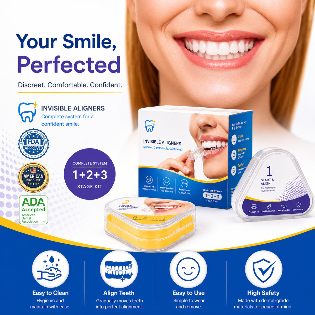 Three-stage invisible aligner trainer set overview