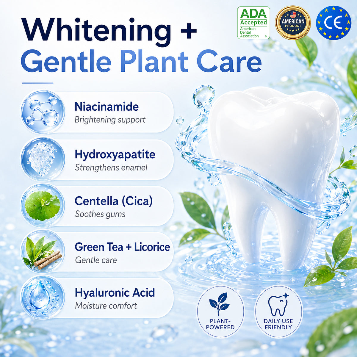 Whitening and gentle plant care formula ingredients