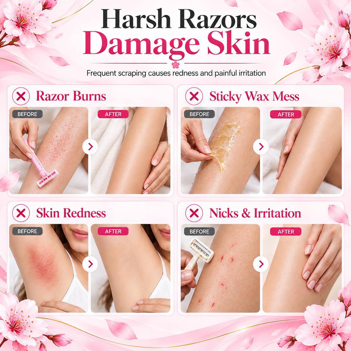 Hand applying the floral roll-on to a leg in a soft pink spa setting